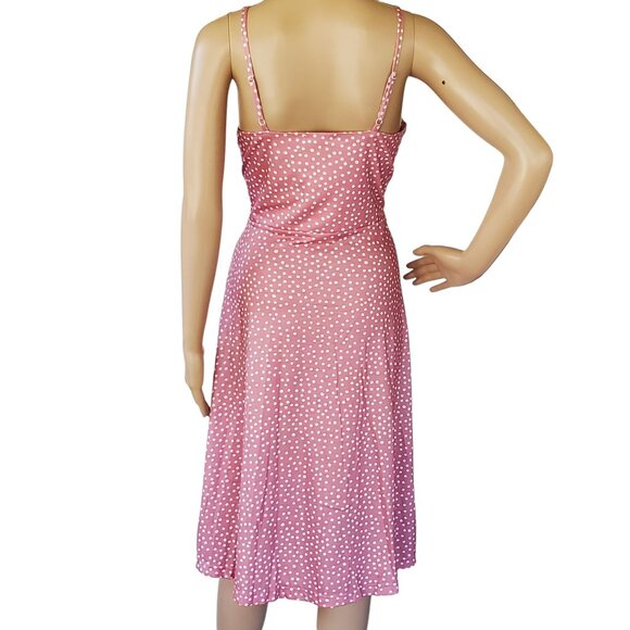 Pink Polka Dot Midi Sundress Women's M Button Front Spaghetti Straps NWT - Picture 5 of 12